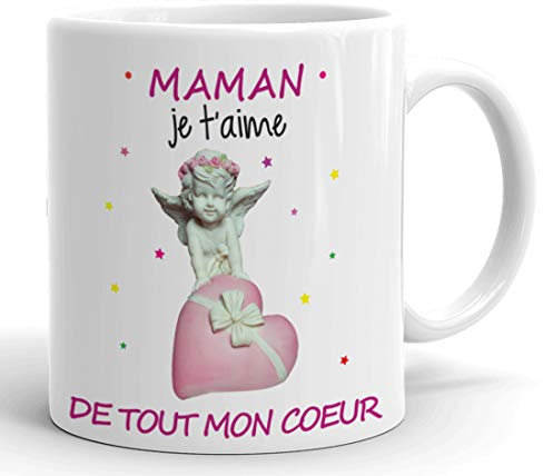 L'Esprit Des Anges Tasse-Mug Maman Je t'Aime de Tout Mon Cœur- Idée Cadeau Maman Original Anniversaire Fête de Mères Noël
