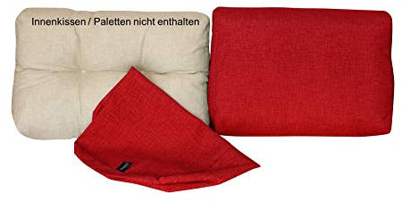 LILENO HOME Palettenkissen Bezug Rot - Ersatzbezug für Rückenkissen/Seitenkissen 60 x 40 x 16-20 cm - Polster Bezug für Europaletten - Palettenkissen Outdoor Hülle für Palettenmöbel