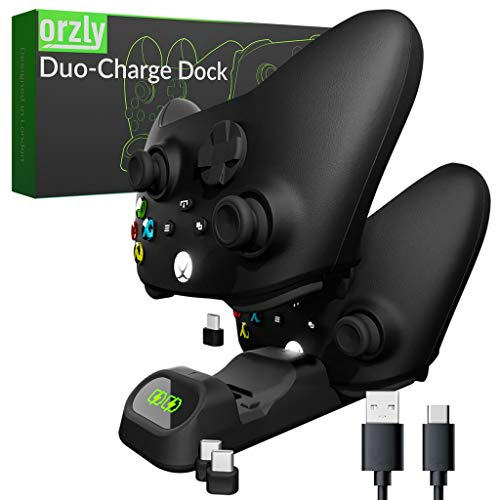 Orzly Duocharger - Station d'accueil Compatible avec Les Manettes pour Xbox Series X | S, Google Stadia, PlayStation 5 et Nintendo Switch - USB-C Station de Chargement Édition Stealth Black [Noir]
