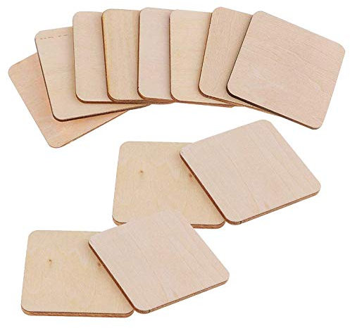 UOWAN Lot de 12 dessous de verre carrés en bois brut vierge pour loisirs créatifs, projets de pyrogravure, gravure au laser, peinture, gravure sur bois