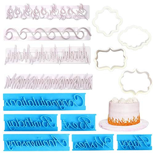 14 Stk Flamme Fondant Dekorationswerkzeug Gras Ausstechformen Kuchen Fondant Kunststoff Prägeform Sicher Gesund, für Geburtstagskuchen, Teig, Fondant, Backraum, Café, Familie, Kuchenladen—Weiß + Blau