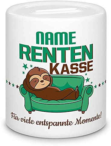 Tassendruck Spardose für den Ruhestand - Rentenkasse für entspannte Momente - mit Name Personalisieren - Geschenk für Männer, Rentner, Pension