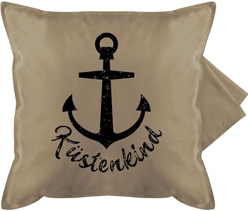 Kissenbezug - Statement - Küstenkind mit Anker - schwarz - 50 x 50 cm - Beige Natur - sofakissen maritim statement-kissen statements maritime pillow kissen nordsee sprüche nautisch kissenhüllen