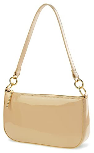 HOXIS Glänzende Kunstleder Frauen Umhängetasche Glänzende Clutch Umhängetasche 90er Jahre Geldbörse, Hautfarben