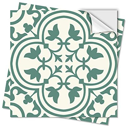 Alwayspon 25Pcs Tile Sticker, Green Moroccan Self Adhesive Stick on Tiles Transfer Sticker for Bathroom Kitchen, Splashback for Cooker, Peel and Stick Adhesive Vinyl Wall Tiles Sticker, 20cm/8inch