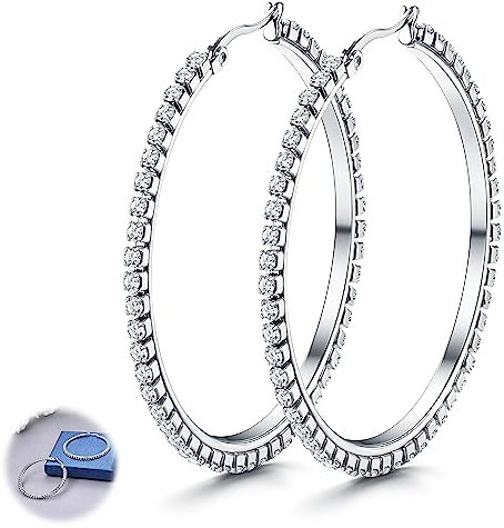 YADOCA Silber Creolen für Damen Mädchen - Edelstahl Cubic Zirkonia Große Kreolen Ohrringe 50mm - Hypoallergen (Inklusive Geschenkbox)