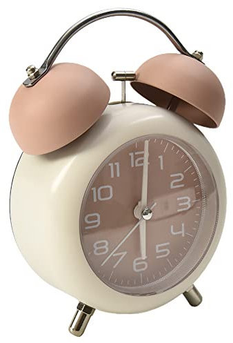 Reloj despertador de metal de doble campana, vintage, sin tictac, reloj despertador analógico silencioso con luz nocturna para el hogar, oficina, mesita de noche, dormitorio, viajes, color rosa