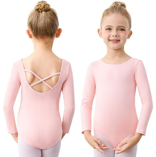boruizhen Ballettkleidung Mädchen Turnanzug Kinder Gymnastikanzug Puffärmel Ballett Trikot für Mädchen 6-8 Jahre Rosa