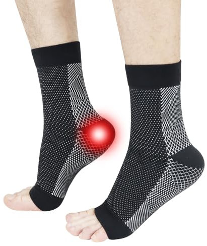 Kseyic Chaussettes pour neuropathie, nano-chaussettes pour neuropathie, chaussettes de compression, chaussettes pour bandage de la cheville bandage du pied en cas de fasciite (noir, L-XL)