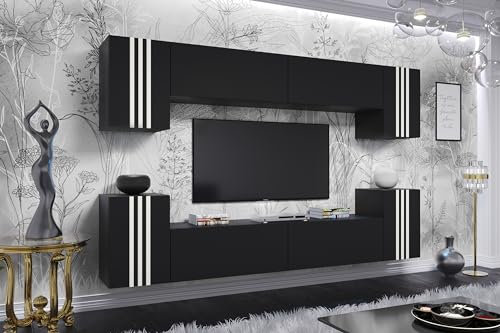 Furnitech Wohnwand Wohnzimmer | Hängend Wohnwand Modern | Wohnzimmer Schrankwand mit Regale und TV Schrank | Wohnzimmer Möbel (LO1-23B-M1-LB)
