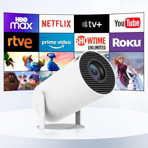 Mini proiettore 1080P Supporta, intelligente 4K Full HD, Android OS 11.0, Proiettore Portatile 2.4/5G WiFi BT 5.0 correzione automatica Keystone, 180° girevole piccolo videoproiettore Bianco