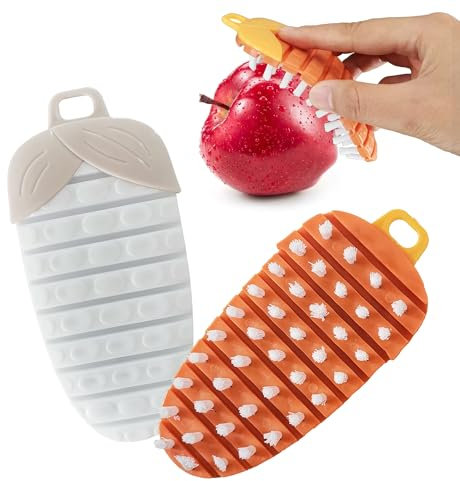 YACHANG 2 Pièces Brosse à Légumes Forme De Carotte Brosse de Nettoyage pour Pommes Brosse de Nettoyage pour Légumes et Fruits Outil Polyvalent pour Le Lavage des Fruits et Légumes (Orange Blanc)