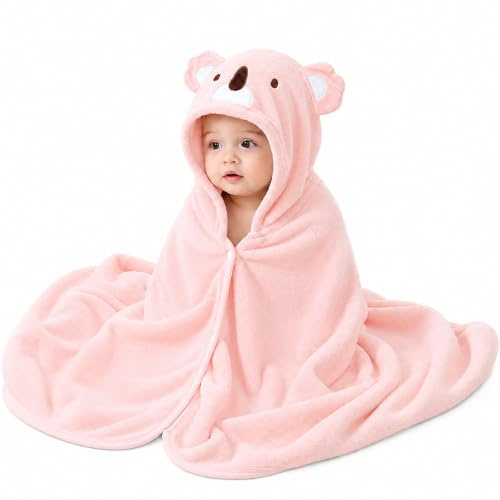 ROMASA Baby-Badehandtuch mit Kapuze, ultraweich und saugfähig, Kleinkinder-Bademantel, Neugeborenen-Decke, Duschgeschenke (rosa Koala)