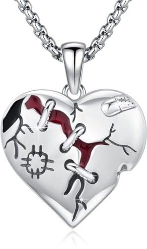 Waysles Halskette mit gebrochenem Herzen aus 925er-Sterlingsilber tränendes Herz Halskette Verbinde den Anhänger mit gebrochenem Herzen Gothic Schmuck für Männer und Frauen