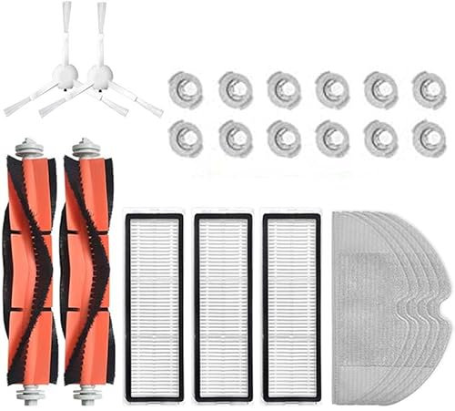 INF Accesorios de repuestos para Robot Aspirador Xiaomi Mi Roborock 1/2 Mijia, 2 x cepillos Principales, 3 x filtros HEPA, 2 x cepillos Laterales, 12 x filtros para depósito de Agua, 5 x fregonas