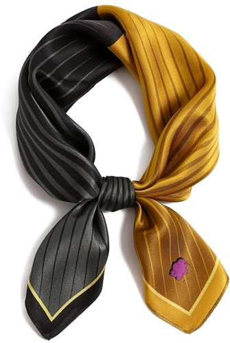 STARWHISPER Quadratischer Schal aus 100 % reiner Maulbeerseide, 68 x 68 cm, leichtes Halstuch, Haarschal, Kopftuch, Nachtschlaf, Gelbe und schwarze Streifen, 27 x 27 inches