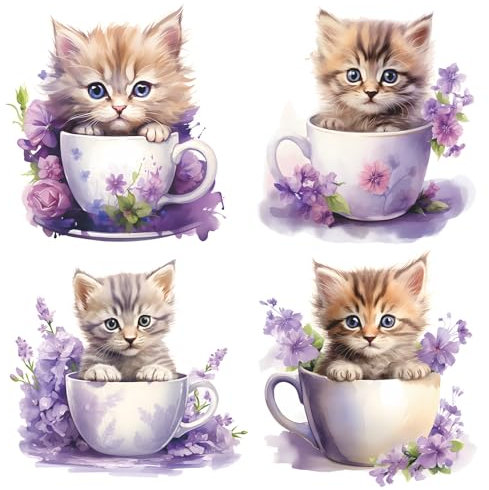 burkfeeg 4 PCS Lindas Pegatinas De Gatos 3D Pegatinas Gatos Kawaii Pegatinas De Baño Pegatinas Pared Para Decoración Del Hogar, Cocina, Frigorífico, Baño, Dormitorio, Habitación Infantil 27 X 29 Cm