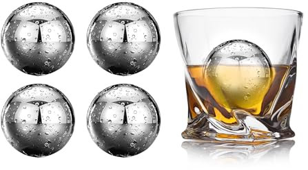 XIJIXI Whiskey Ball Whiskey Stones Stainless Steel Metal Ice Cube Golf Ball Silver Ball 2.2 Set of 4 XL Reusable Stainless Steel Ice Spheres Gift for Men