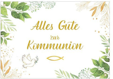 HAKOTOM 180x126cm Kommunion Banner Alles Gute Zur Kommunion Hintergrund Grüne Blätter Party Dekoration für Jungen Mädchen Erstkommunion Abendmahl Eucharistie