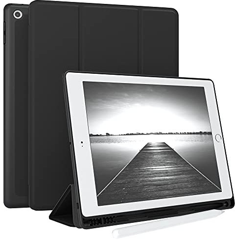 EAZY CASE - Étui de Protection avec Porte-Stylet pour iPad 5 / iPad 6 (2017/2018) 9,7 Etui Tablette Housse Touchpen Smartcase détachable Pliable Auto Sleep Wake Up en Noir