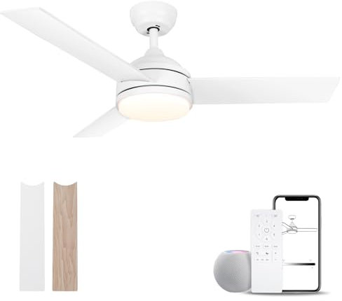 SODSEA Ventiladores de techo de 42 pulgadas con luces, ventilador de techo inteligente con Alexa, silencioso reversible regulable, ventilador de techo blanco interior/exterior para dormitorio