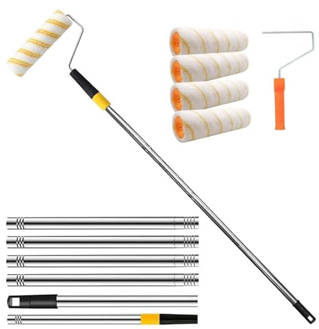 Rouleau de peinture – Rouleau de peinture à longue portée, tige d'extension avec poignée télescopique amovible, extension de rouleau de peinture flexible pour plafond, armoires de cuisine, petites