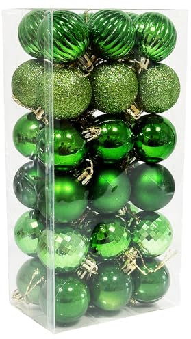 36PCS 3CM Christmas Baubles - Mini Shatterproof Balls Hanging Ornaments for Xmas Tree Decorations, Home and Party, Green