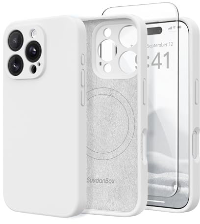 SuydanBox Magnetic for iPhone 16 Pro Max Case, Compatible with MagSafe, [Full Camera Protection][Screen Protector] Silicone Shockproof Protective Phone Case for iPhone 16 Pro Max 6.9, White