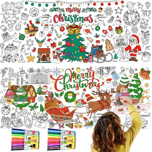 Ausmal Tischdecke Weihnachten, 182cm x 78cm Papiertischdecke Weihnachten, Ausmaltischdecke Kinder, Ausmaltischdecke für Kinder, Ausmaltischdecke Weihnachten, Basteln Weihnachten Kinder Geschenk