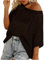 Womens Y2K Crochet Fishnet Long Sleeve Top Off The Shoulder Jumper Going Out Oversized Knitted Cover Up Sweater Lightweight Baggy Hollow Out Pullover Tops Knitwear Summer Black XXL