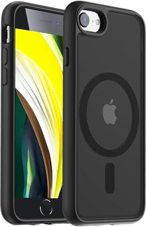 Hualele Magnetic for iPhone SE Case 2022/3rd/2020/2nd gen,iPhone 8/7 Case,Compatible with MagSafe, Military Grade Dropproof Translucent Matte Hard Back Soft Edge Slim Protective Phone Case,Black