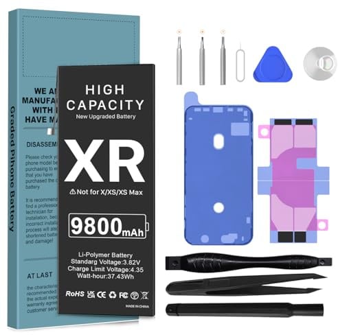 Akku für iPhone XR,[9800mAh] Neuer 0-Zyklus Ersatzakku Kompatibel Mit iPhone XR A1984 A2105 A2106 A2017 A2108 mit Höherer Kapazität mit Anleitung & Ersatz Werkzeugsatz