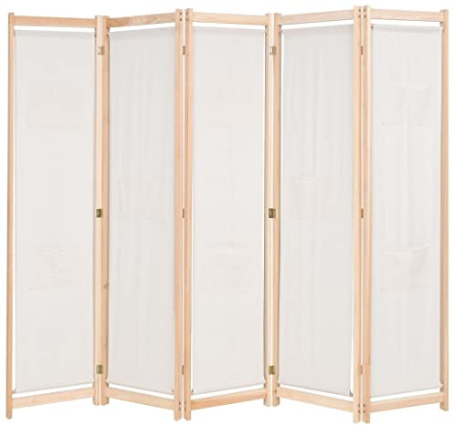 Raumteiler-5-Panel Raumteiler Creme 200x170x4cm Stoff