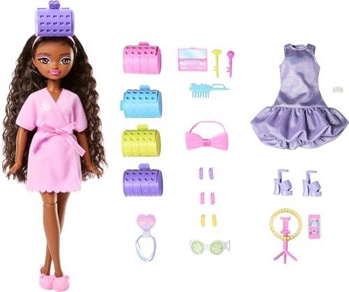 Barbie Dream Get Ready with Brooklyn - Modische Puppe mit stilisiertem Haar, inklusive Haar-Accessoires und mehr als 15 Looks, JGG39