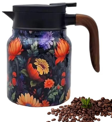 Thermal Tea Pots, Retro Floral Pattern Coffee Dispenser, Beverage Dispenser with Tea Infuser, 33.8 Oz Coffee Carafes, Tea Pot with Strainer, Hot and Cold Coffee Carafe, Coffee and Tea Thermal Pot