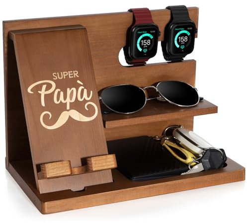 Festa del Papa Idee Regalo Uomo Docking Station in Legno per Smartphone Supporto Portafoglio Supporto Orologio Regalo Papa Compleanno,Regalo Anniversario per Papa Regalo Festa del papà