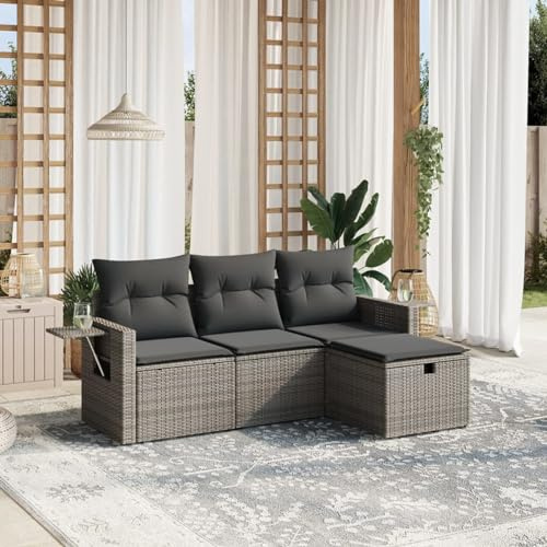 IKAYAA 4-TLG. Garten-Sofagarnitur mit Kissen Grau Poly Rattan,Sofa Balkon,Outdoor Sofa,Loungemöbel,Garten Lounge,Gartenmobel Set,Garten Sofa,Terrassenmöbel,Balkon Lounge,Lounge