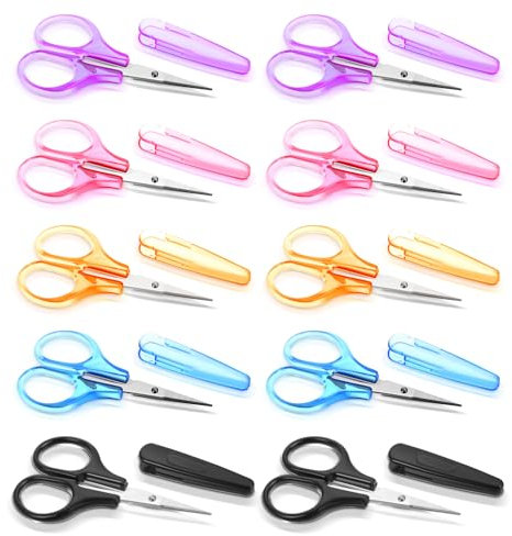 10 Stück Mini Scheren Set,Edelstahl Bastelschere,Kleine Allzweckschere,Präzises Gerades Scheren mit Schutzhülle,Bastelschere für Nähen Papier Schneiden Scrapbooking(5 Farben)