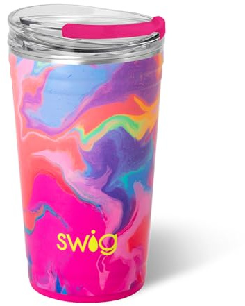 Swig Life Partybecher, stapelbar, isoliert, Reise-Kaffeebecher mit EZ-Schieberdeckel, Becherhalterfreundlich, Edelstahl, 680 ml, wiederverwendbarer Kaffeebecher (Candy Crush)