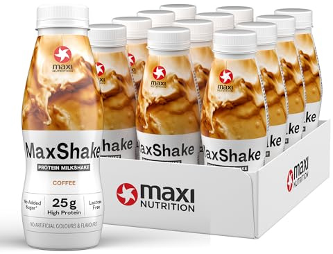 MaxiNutrition - MaxShake - Batido de Proteínas 25 g por Unidad - Pack 12 uds x 330 ml - Bajo en Grasa y Carbohidratos - Sin Lactosa ni Aromas Artificiales - Elaborado en Alemania (Sabor Café)