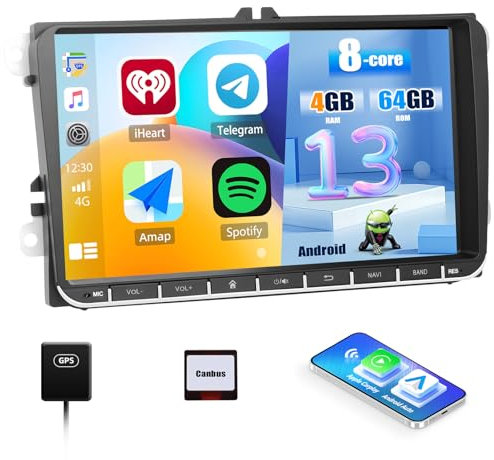 6+128G CAMECHO 9 Pollici Autoradio per Golf 5 6 VW Polo Touran Tiguan Passat B6 B7 Seat Skoda, Android 13 Wireless Carplay Android Auto Bluetooth Radio con WIFI GPS FM/RDS +Canbus HD IPS Touchscreen