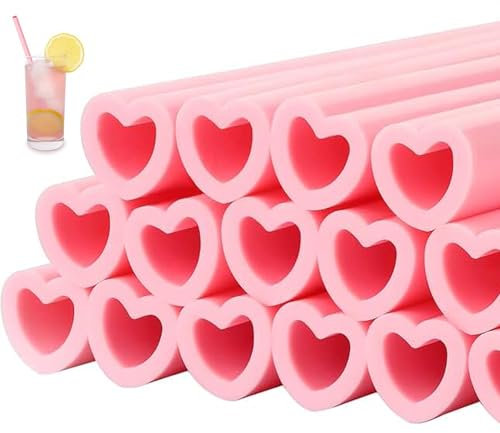 50 Pcs Pink Heart Shaped Straws,Reusable Straws,Pink Straws,Hen Party Straws,7x210mm,for Valentine's Day,Birthday Party,Wedding and Daily Use
