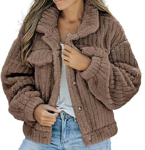 Uwdiohq Veste décontractée en laine pour femmes, couleur unie, bouton à, manches longues, manteau d'hiver, haut ample Manteau Rouge Fourrure veste riverdale Femme Boheme Gilet Court British