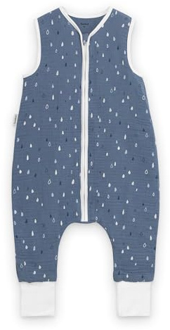 Ehrenkind® Baby Sommerschlafsack mit Füßen Musselin 0.5 TOG | aus weicher OEKO-TEX zertifizierter Bio-Baumwolle | Sommer Baby Schlafsack 0.5 TOG Gr. 100 Farbe Jeansblau Tropfen