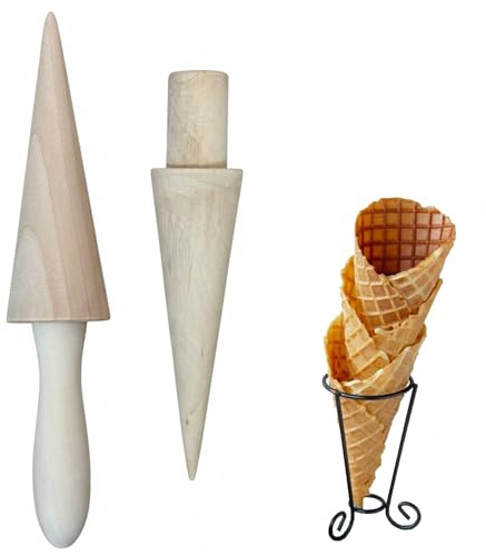 Hörnchenformer Holz 2 Stück Eistüten Waffelkegel Roller aus Naturholz Hörncheneisen Zwei Durchmesser für Selbstgemachte DIY-Waffelhörnchen oder Eiswaffeln für Haushalt, Café