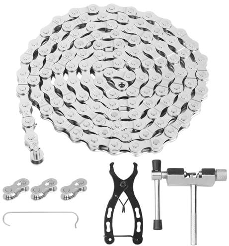 Fahrradkette 6/7/8 Fach 1/2 x 3/32 Zoll 116 Glieder, Fahrradkette Set mit Kettenschloss, Kettennieter, Kettenschlosszange und 4 Paar Kettenschlösser, Fahrrad Kette Werkzeug Set für MTB Rennrad Citybik