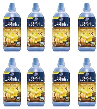 8 X Ammorbidente Concentrato Argan Vaniglia – 45 lavaggi 900 ml Dermatologicamente testato delicato e profumato che renderà i vostri capi morbidi e avvolti in una deliziosa fragranza