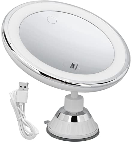 Suction Cup Makeup Mirror 10x Magnifying with Lights Rotating Mirror, Ideal for Detailed Makeup Contact Lens Wear Shaving