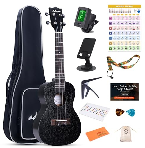 ADM Konzert-Ukulele-Anfänger-Set, Mahagoni, Hawaii-Holz, Ukulelee-Set mit Ukulele, Anfänger, Studenten und Erwachsene, Gelbbraun (Schwarz, 58,4 cm)