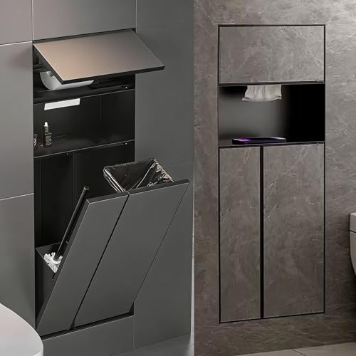 Unterputz Toilettenpapierhalter Einbaunische für Toilettenpapier mit Abfalleimer, Toilettenbürste und Ablagefläche, Wandhängender Toilettenpapierhalter für Fliesenmontage, Toilettenpapierrollenspender